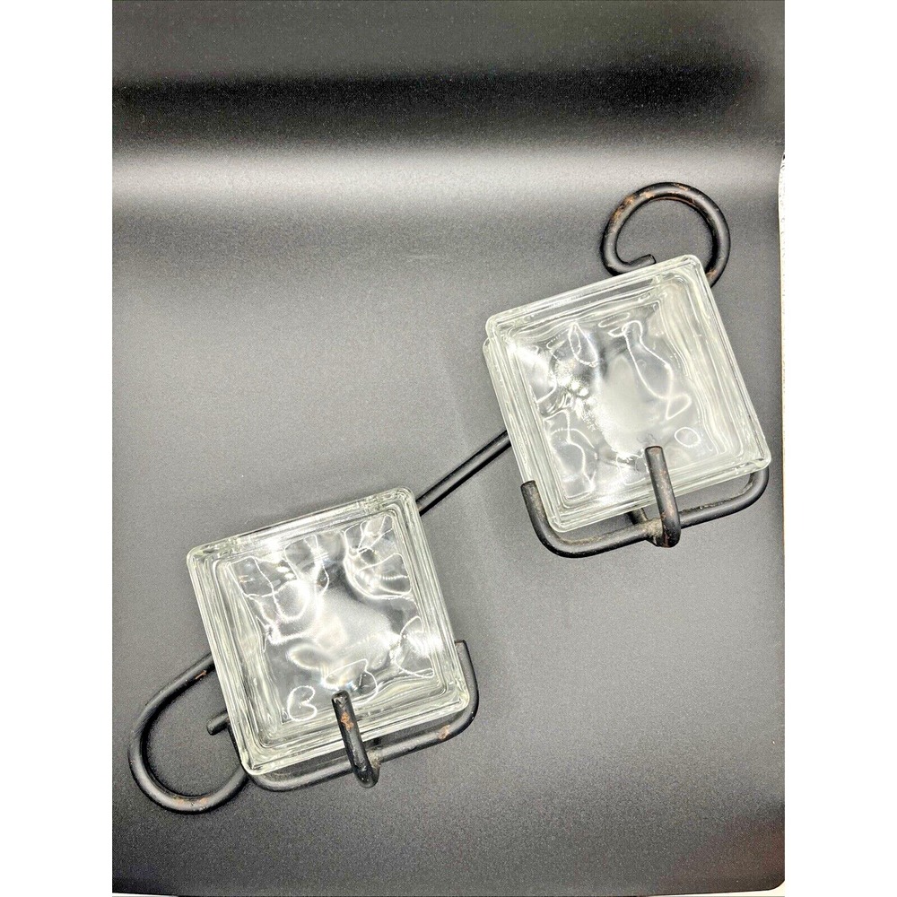 Square Glass Vase/Black‎ Iron Hanging Plant Decoration Propagation Station 13.5"